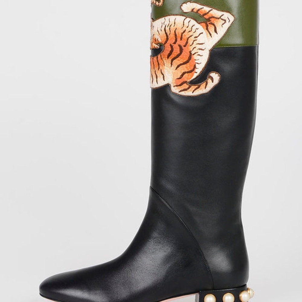 Gucci Black and Green Pam Tiger Embroidered Boots - Picture 6 of 6